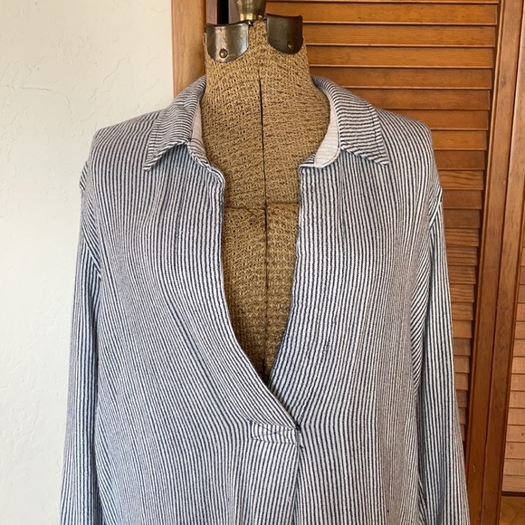 Free People | Blue & White Railroad Stripe Popover | L - Picture 2 of 15